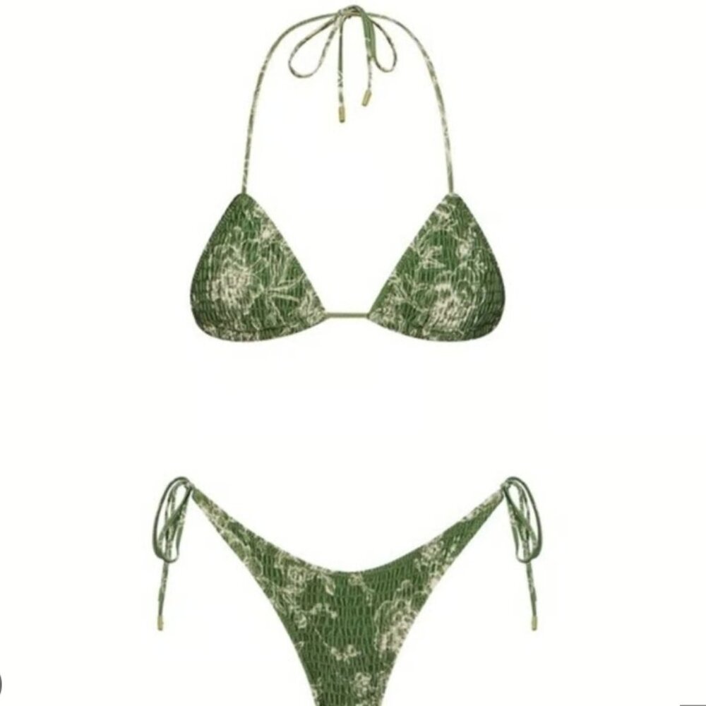 Triangl Sara Sacramento Green Floral Ruched Bikini Top